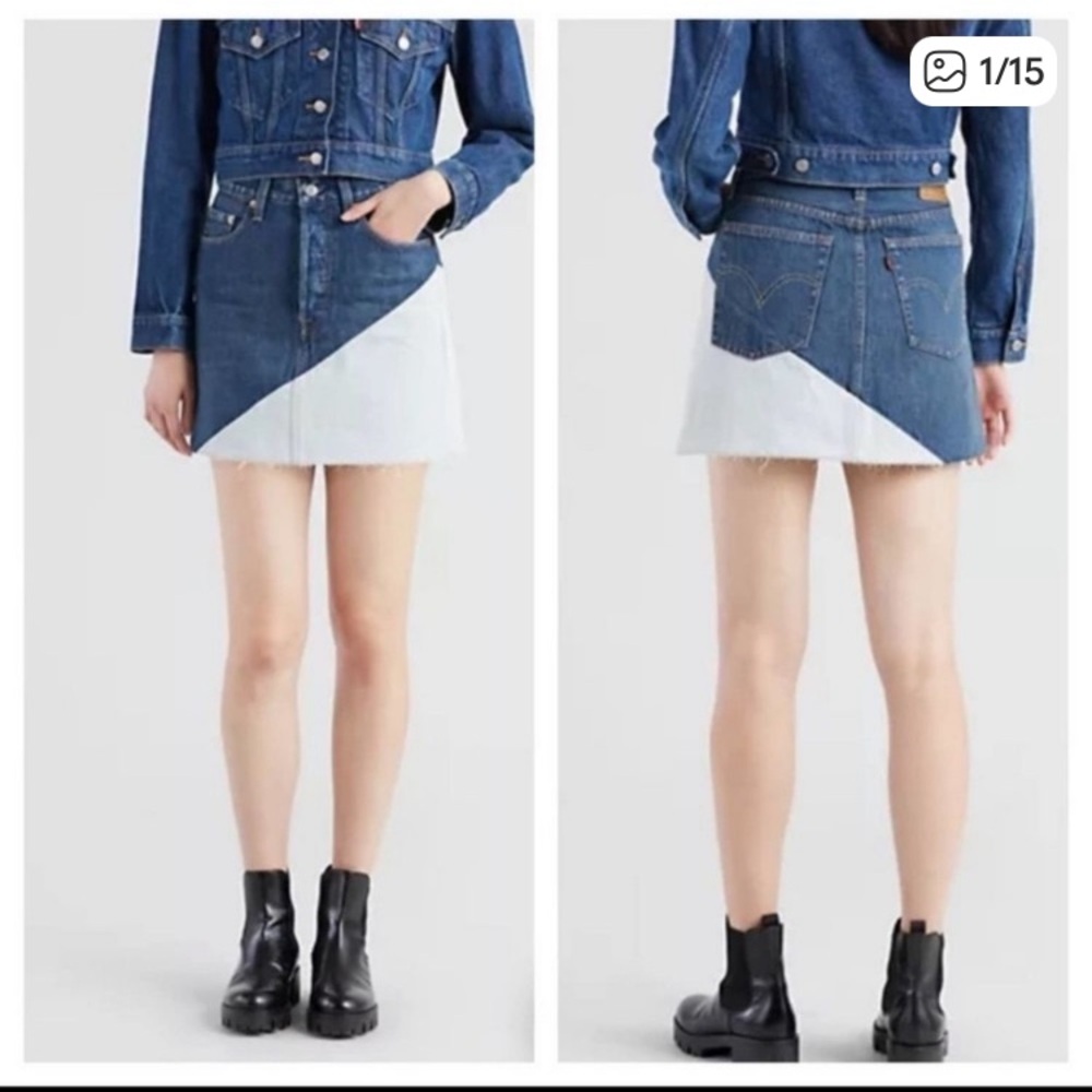 Levi’s Premium Denim Deconstructed Two Toned Frayed Skirt